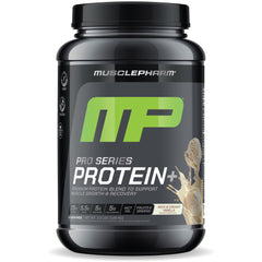MusclePharm Pro Series Protein+ creamy vanilla bottle for post-workout protein support.