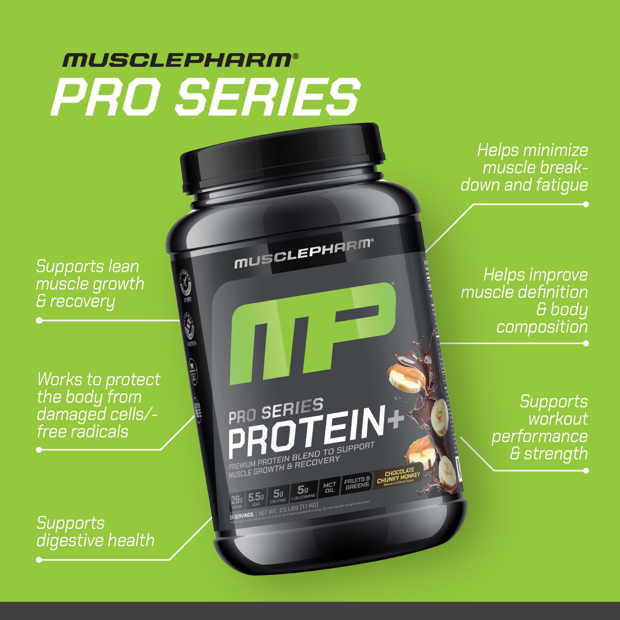 MusclePharm Pro Series Protein+ label shows Informed Sport certification and transparency