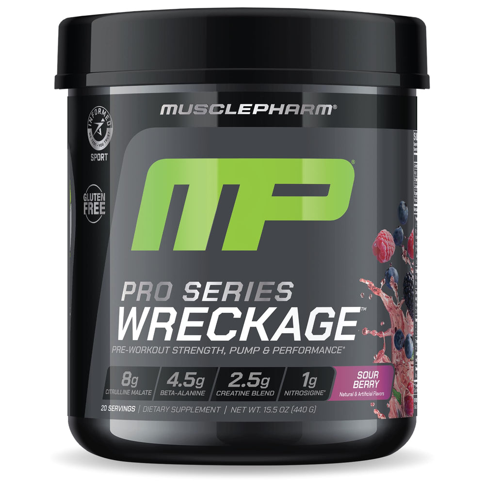 MusclePharm Pro Series Wreckage bottle front showing pre-workout energy appeal