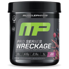 MusclePharm Pro Series Wreckage bottle front showing pre-workout energy appeal