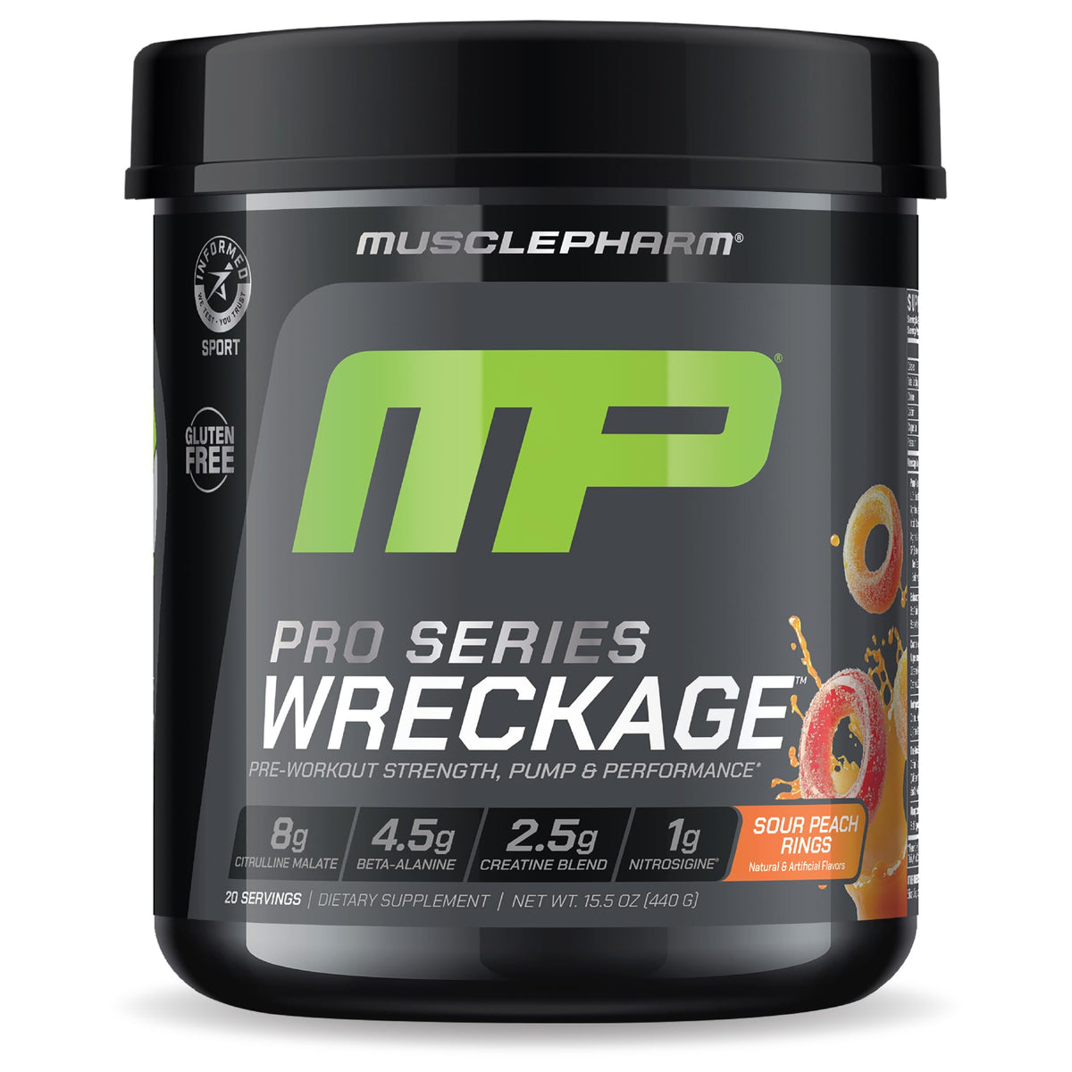 MusclePharm WRECKAGE pre-workout tub front boosts workout readiness and focus.