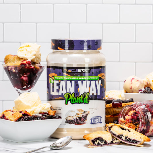 Musclesport Lean Way Plant Protein ingredients view shows pea and brown rice blend for amino acids.