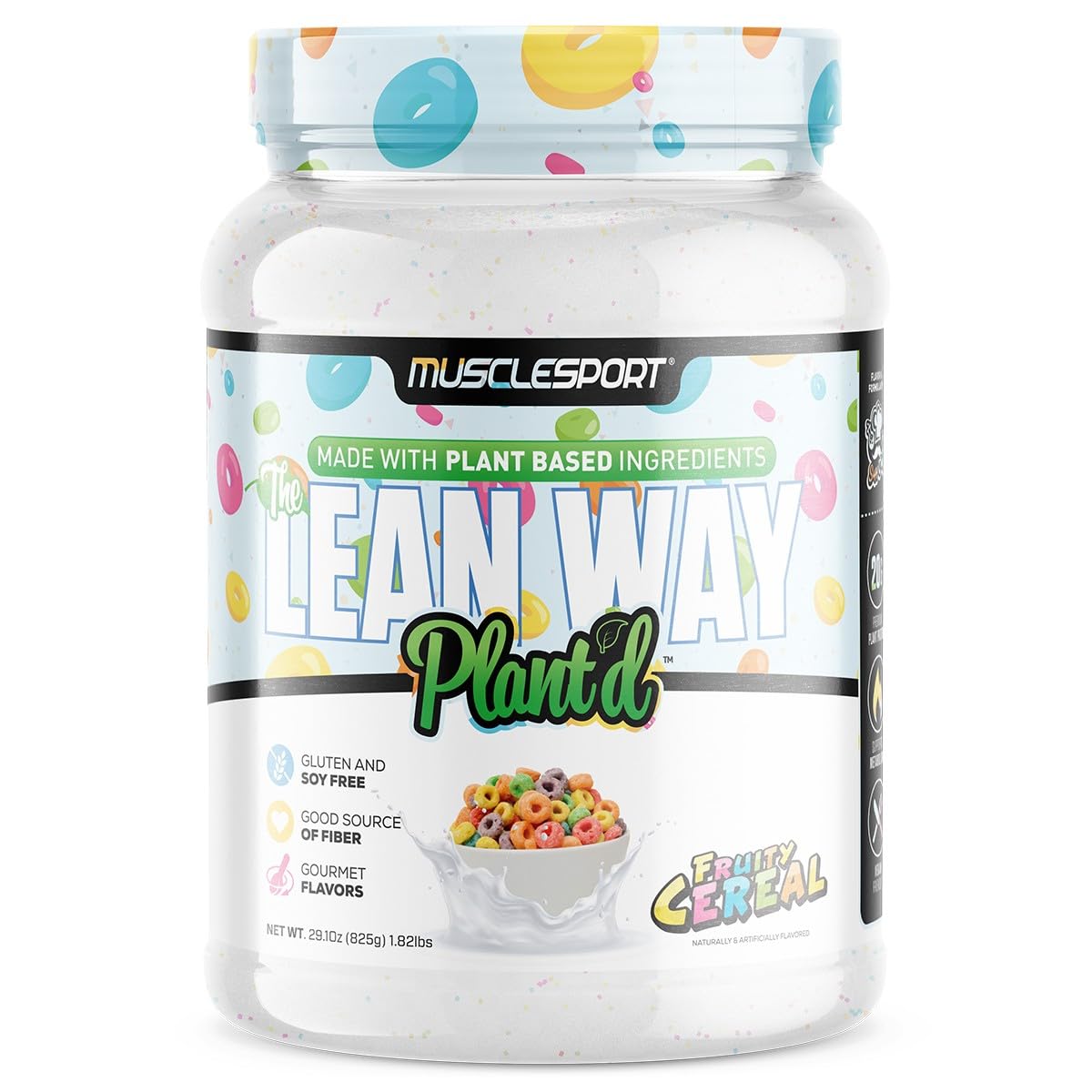 Musclesport Lean Way Plant'd bottle showing premium plant protein blend for muscle support.