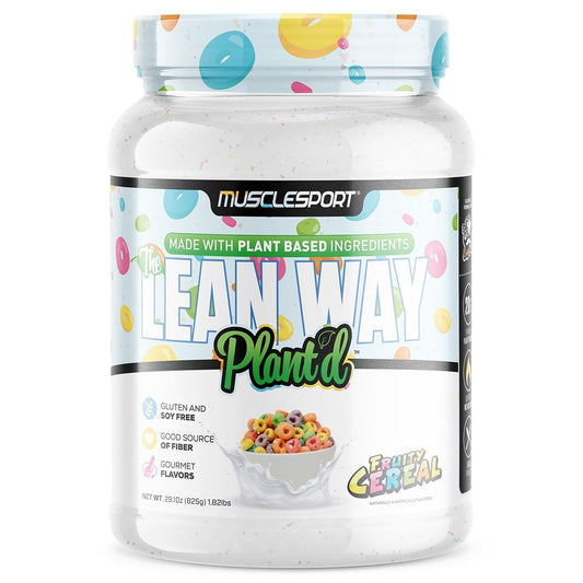 Musclesport Lean Way Plant'd bottle showing premium plant protein blend for muscle support.