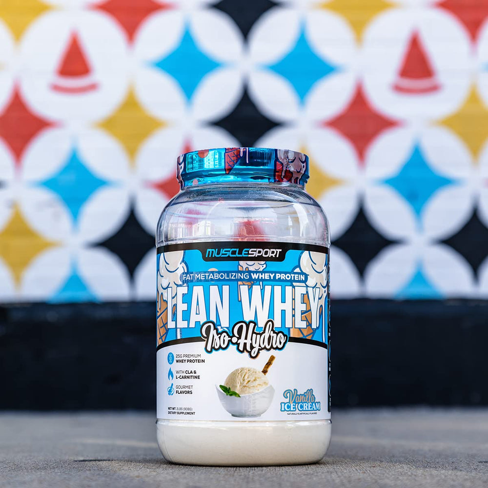 Musclesport Lean Whey Revolution assorted flavors display variety for shakes