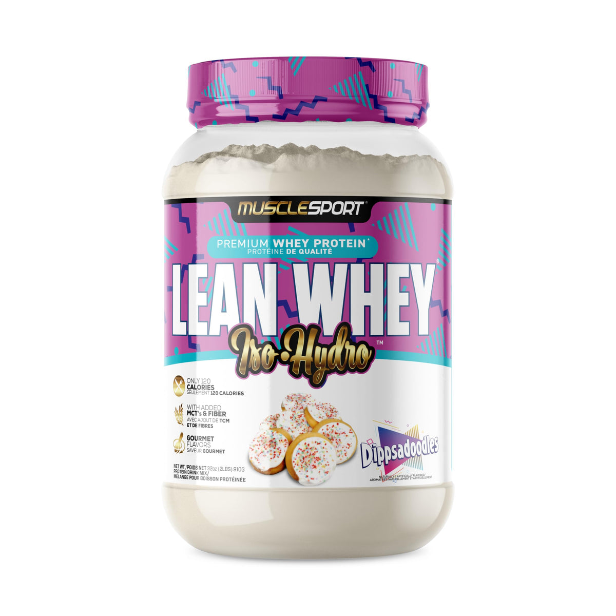 MuscleSport Lean Whey Revolution bottle close-up for lean gains.