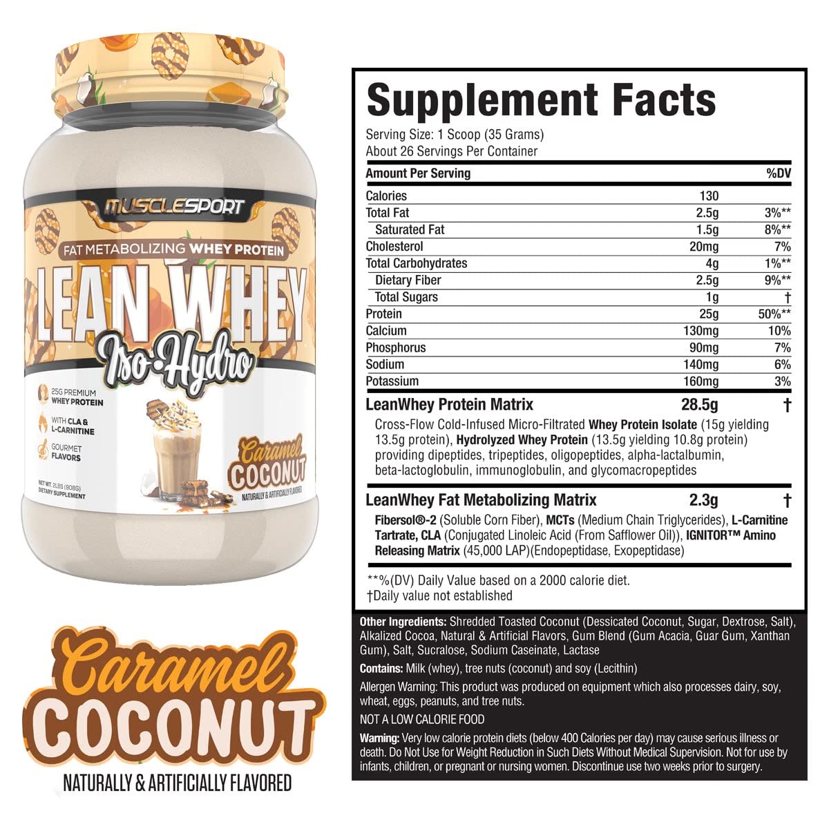 MuscleSport Lean Whey Revolution bottle highlights a low-calorie protein option for active days.