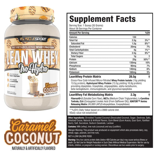 MuscleSport Lean Whey Revolution bottle highlights a low-calorie protein option for active days.