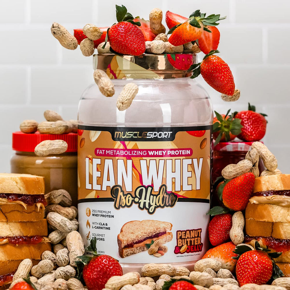 Musclesport Lean Whey Revolution ingredients panel emphasizes isolate and hydrolysate blend.