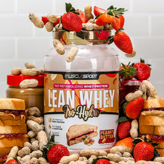 Musclesport Lean Whey Revolution ingredients panel emphasizes isolate and hydrolysate blend.