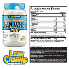MuscleSport Lean Whey Revolution label view reveals the low-fat, low-carb nutrition profile.