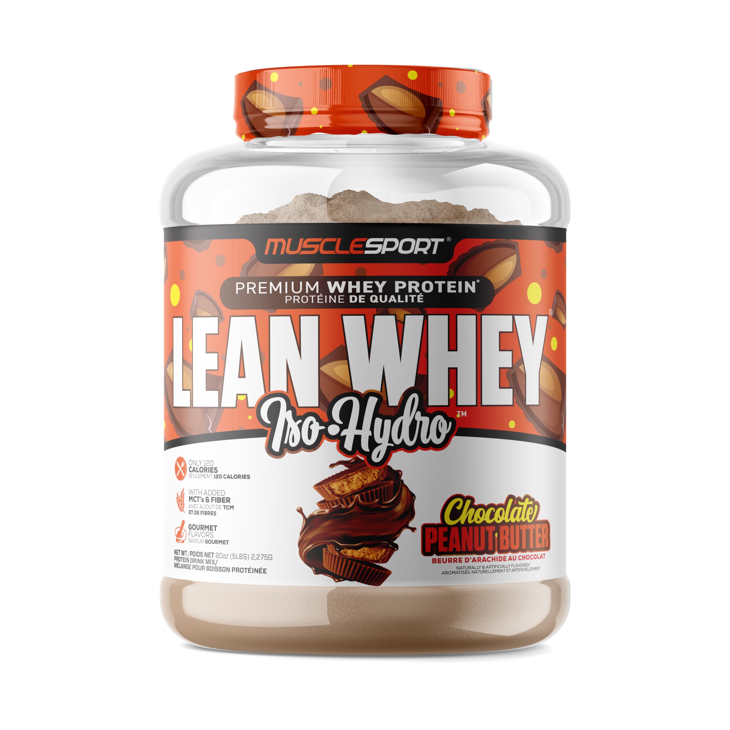 Musclesport Lean Whey Revolution nutrition panel emphasizes protein and amino acids.