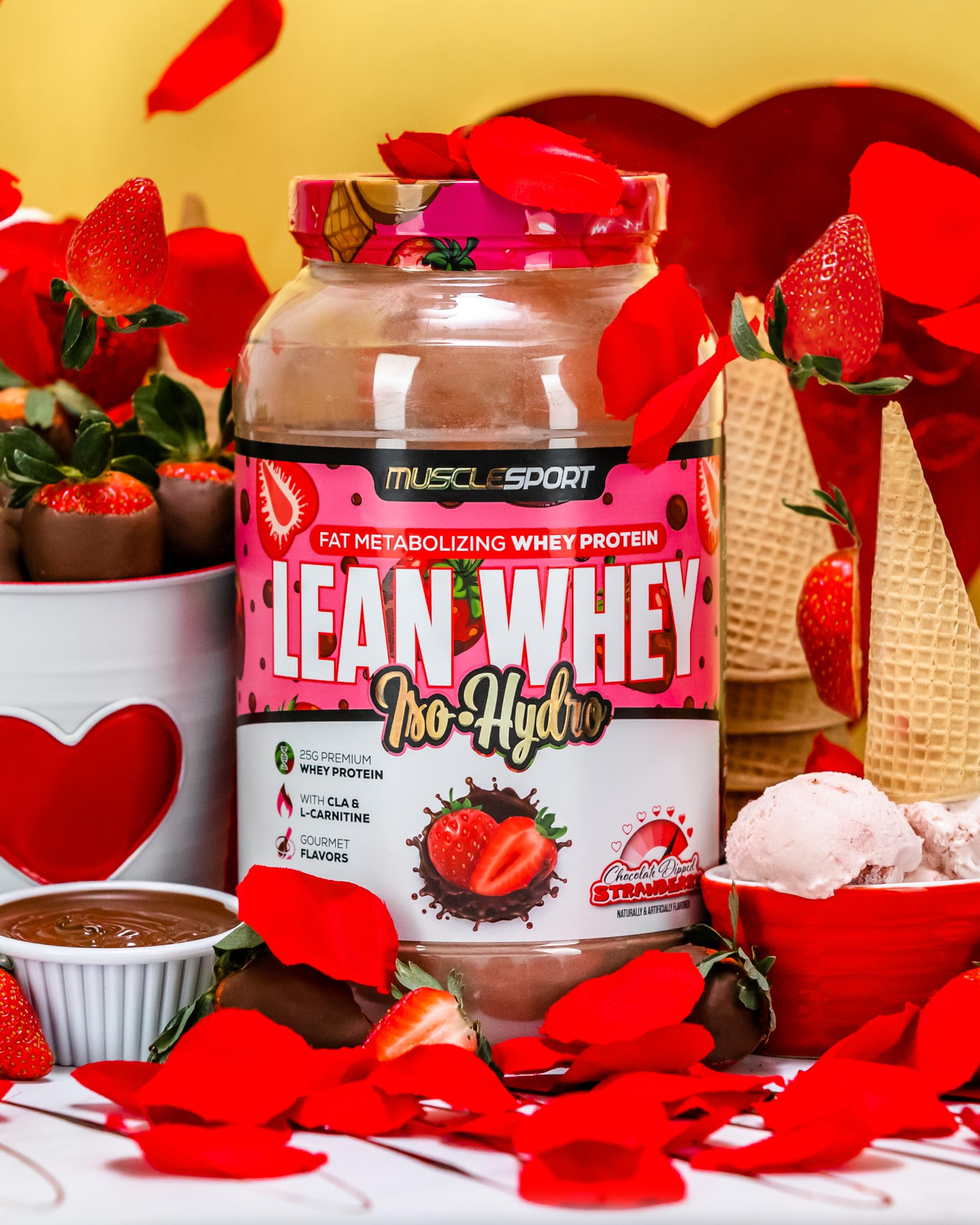 Musclesport Lean Whey Revolution nutrition panel showing 25g protein per scoop.