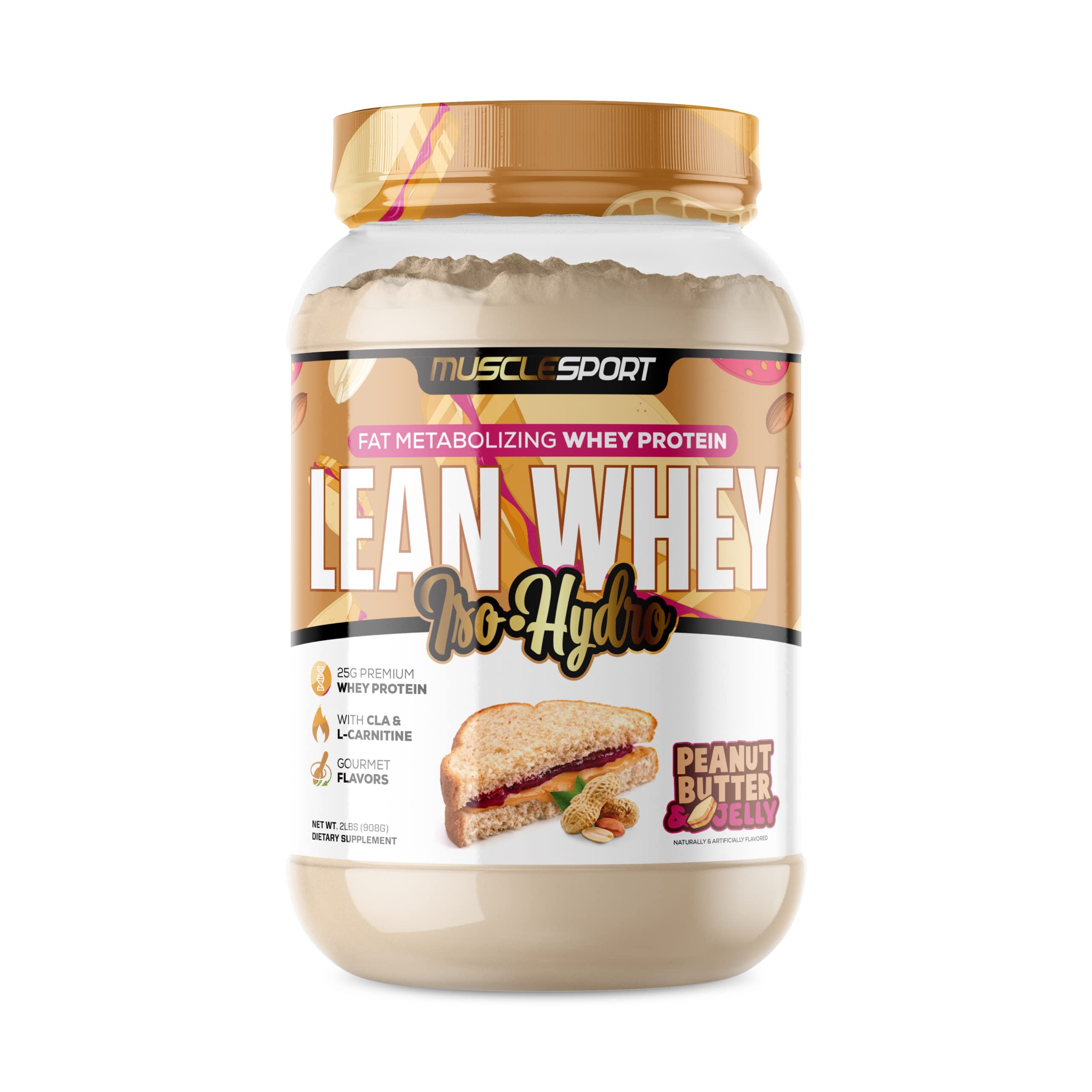 Musclesport Lean Whey Revolution tub front view highlighting high protein per serving.