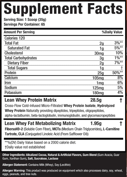 Musclesport Lean Whey Revolution tub with scoop shows low-calorie protein option.