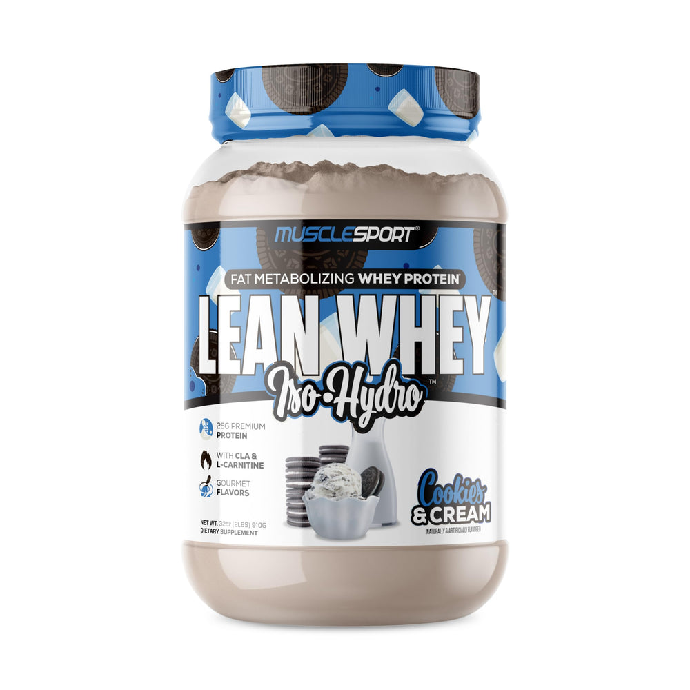 Musclesport Lean Whey Revolution tub showcases a high-protein, low-calorie formula for lean gains.