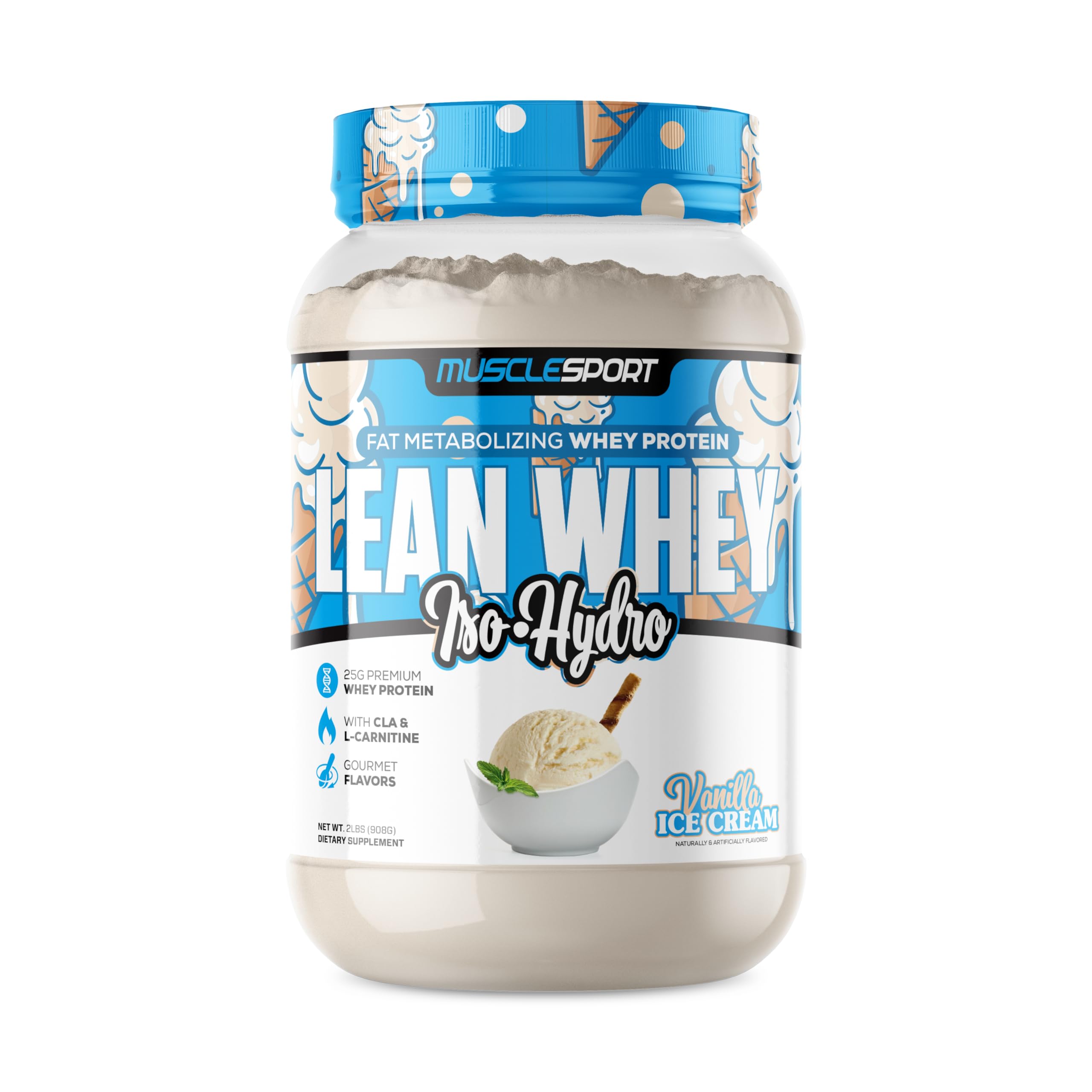 Musclesport Lean Whey Revolution vanilla bottle showing premium protein for post-workout fueling
