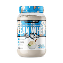 Musclesport Lean Whey Revolution vanilla bottle showing premium protein for post-workout fueling