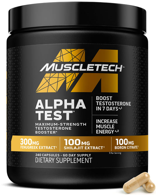 MuscleTech AlphaTest bottle front view for gym energy.