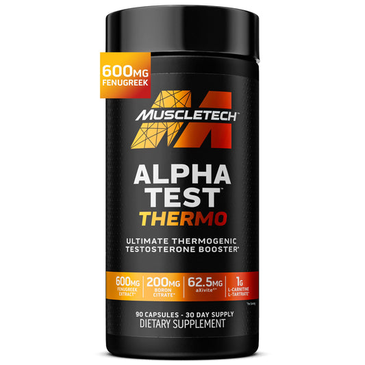 MuscleTech AlphaTest Thermo bottle front image highlights a potent testosterone support formula.