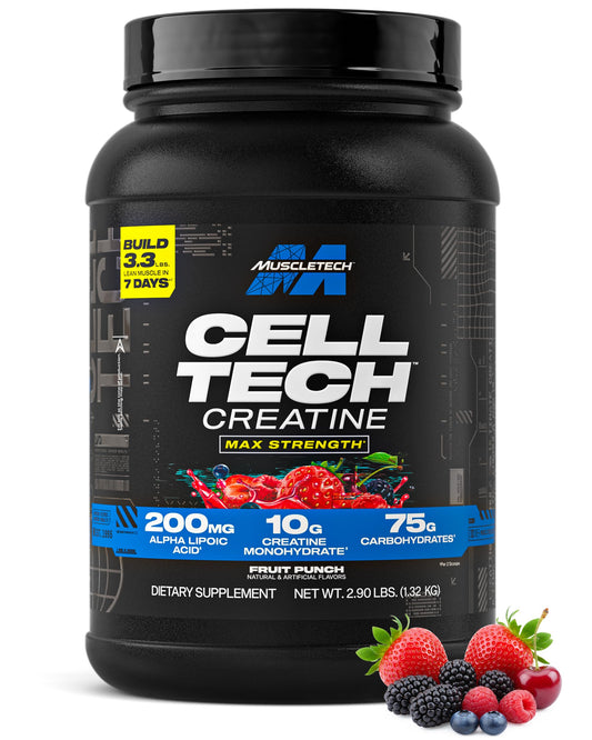 MuscleTech Cell-Tech container for lean muscle support and easy dosing.