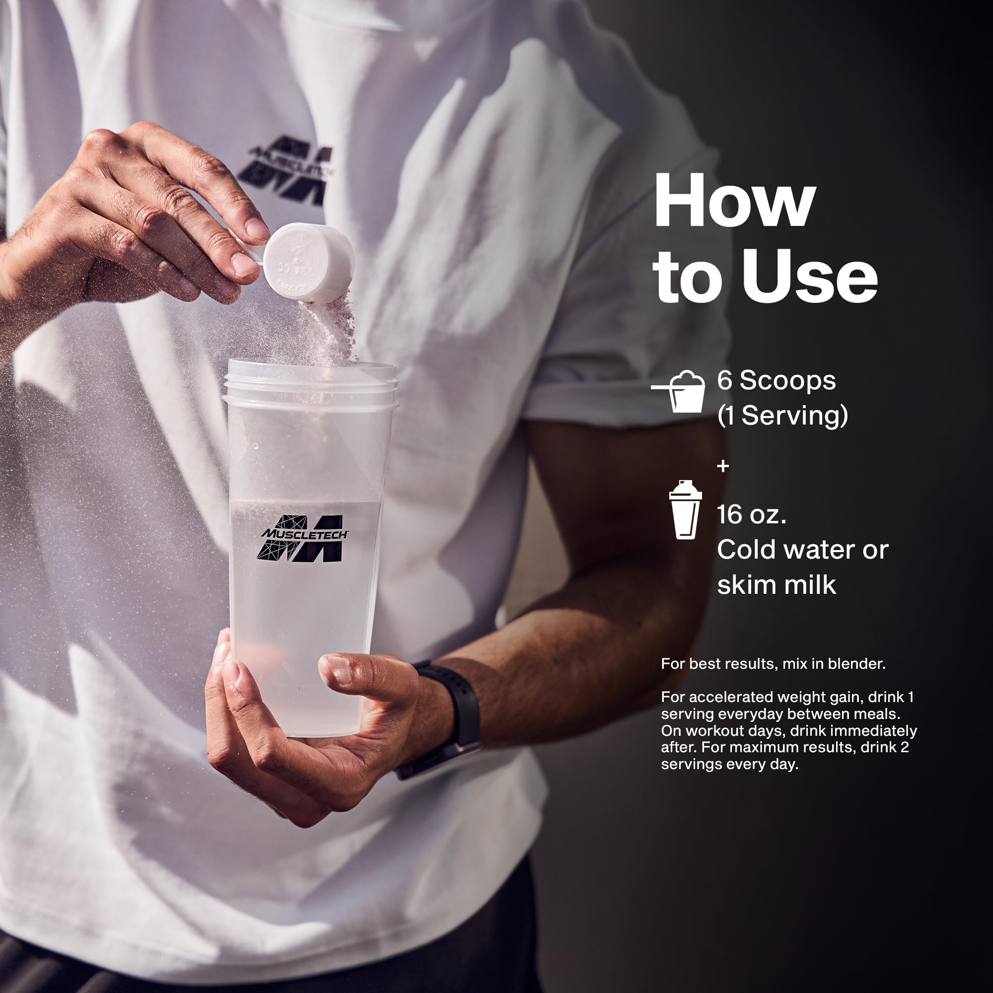 Muscletech Clear Whey iced tumbler showing a cold, refreshing sip.