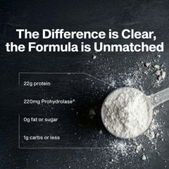 Muscletech Clear Whey powder packaging highlights 19 servings and clean formula.