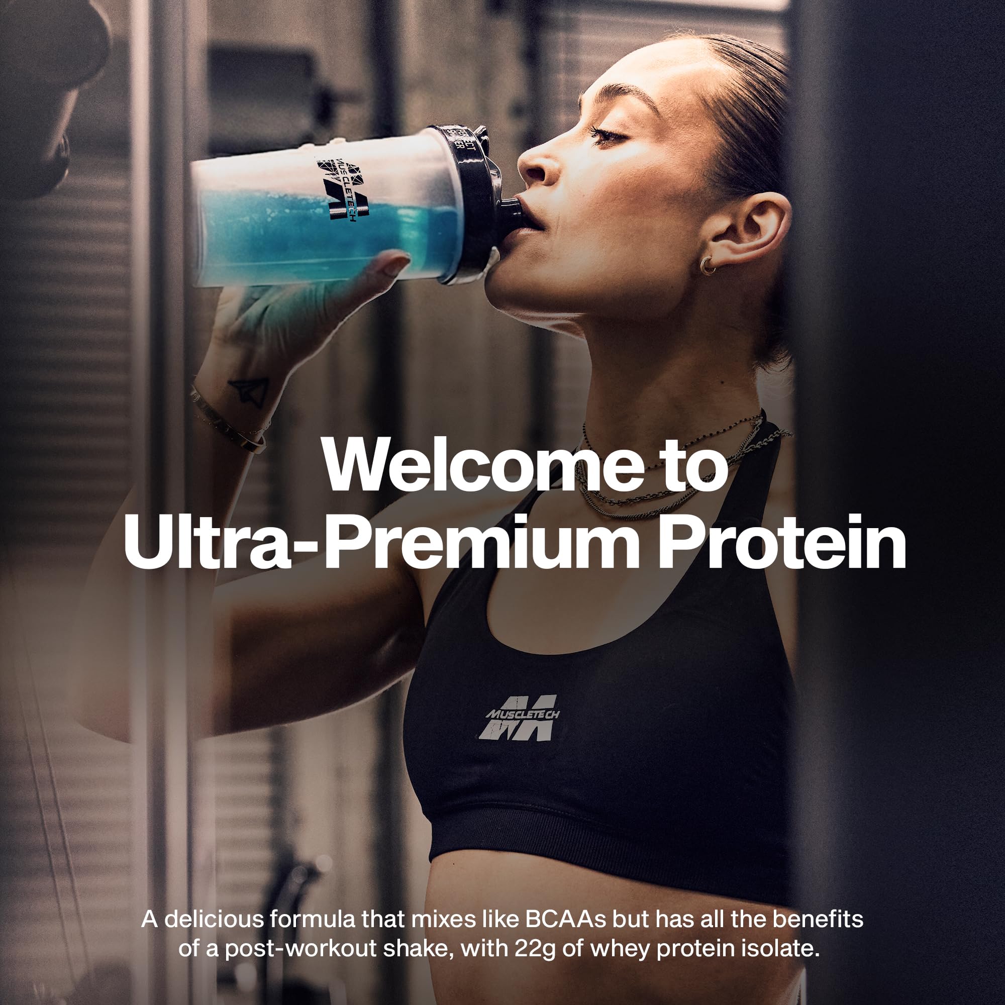 Muscletech Clear Whey shaker blends a light, clear protein drink.