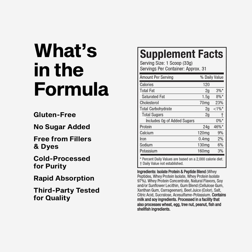 Nitro-Tech Whey Gold label highlights ingredients and nutrition for strawberry flavor.