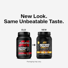 MuscleTech Nitro-Tech Whey Gold shake in glass for post-workout recovery