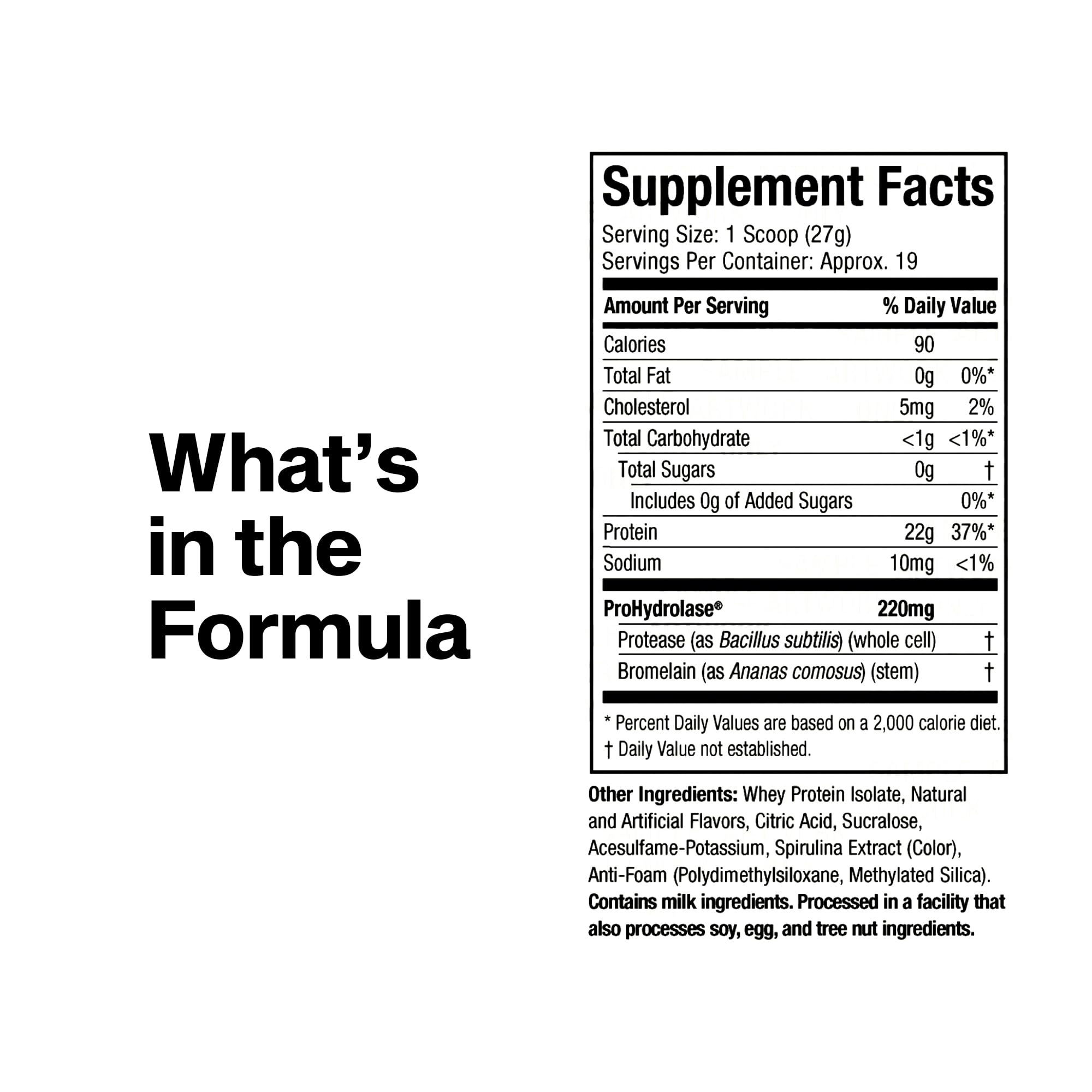 Muscletech Whey Isolate ingredient panel emphasizes high-quality protein.