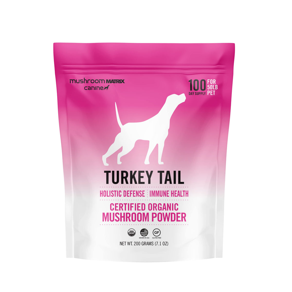 Mushroom Matrix Turkey Tail powder in a pet bowl for daily wellness.