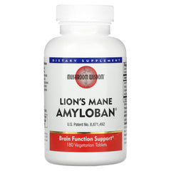 Mushroom Wisdom Amyloban 3399 bottle front with vegetarian tablets for daily use
