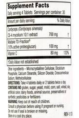Mushroom Wisdom Super Cordyceps Caplets bottle pour demonstrating easy daily capsules.