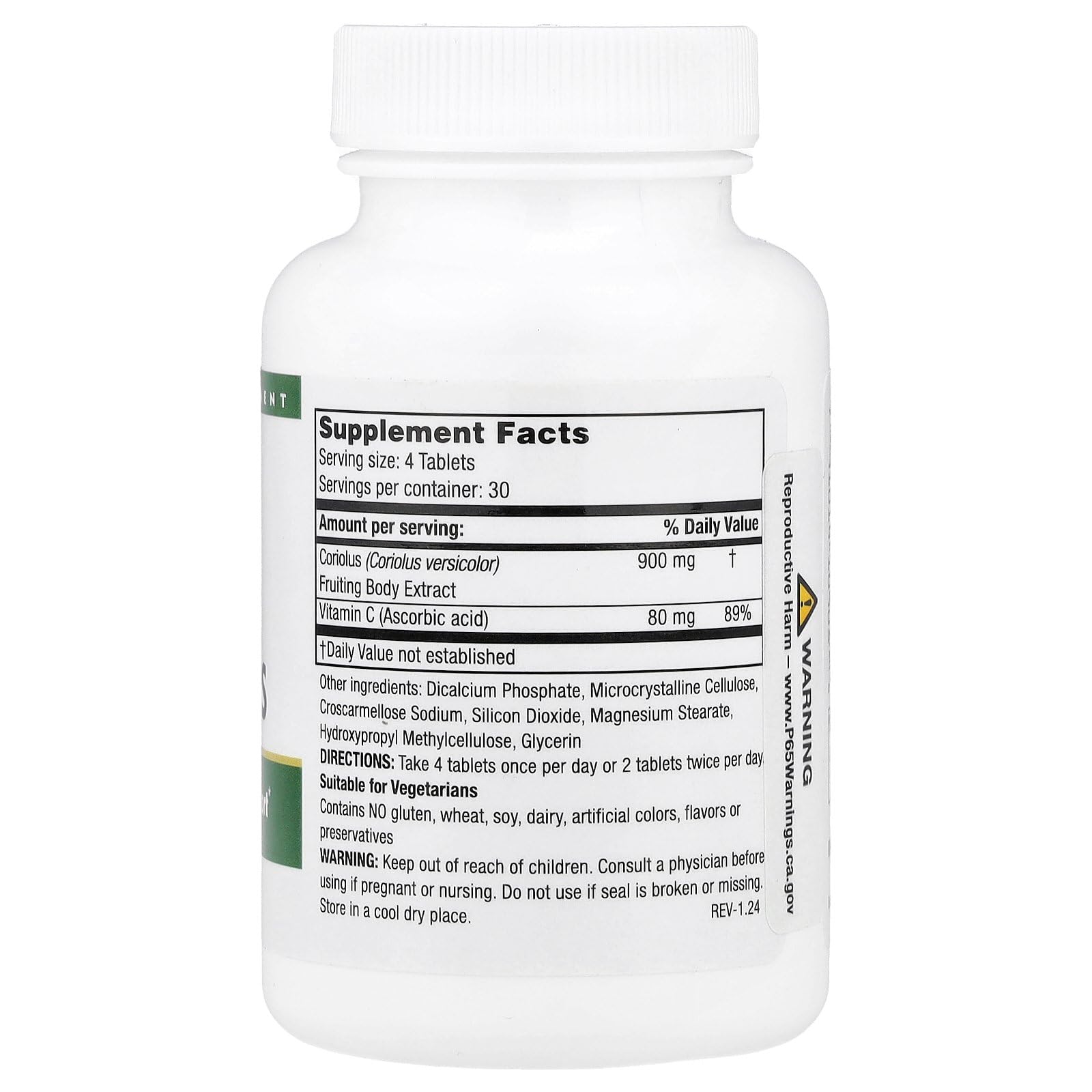 Super Coriolus label close-up showing vegetarian-friendly formula