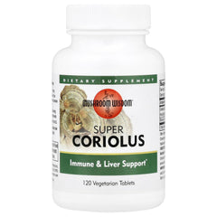 Mushroom Wisdom Super Coriolus VegTabs bottle promotes daily wellness