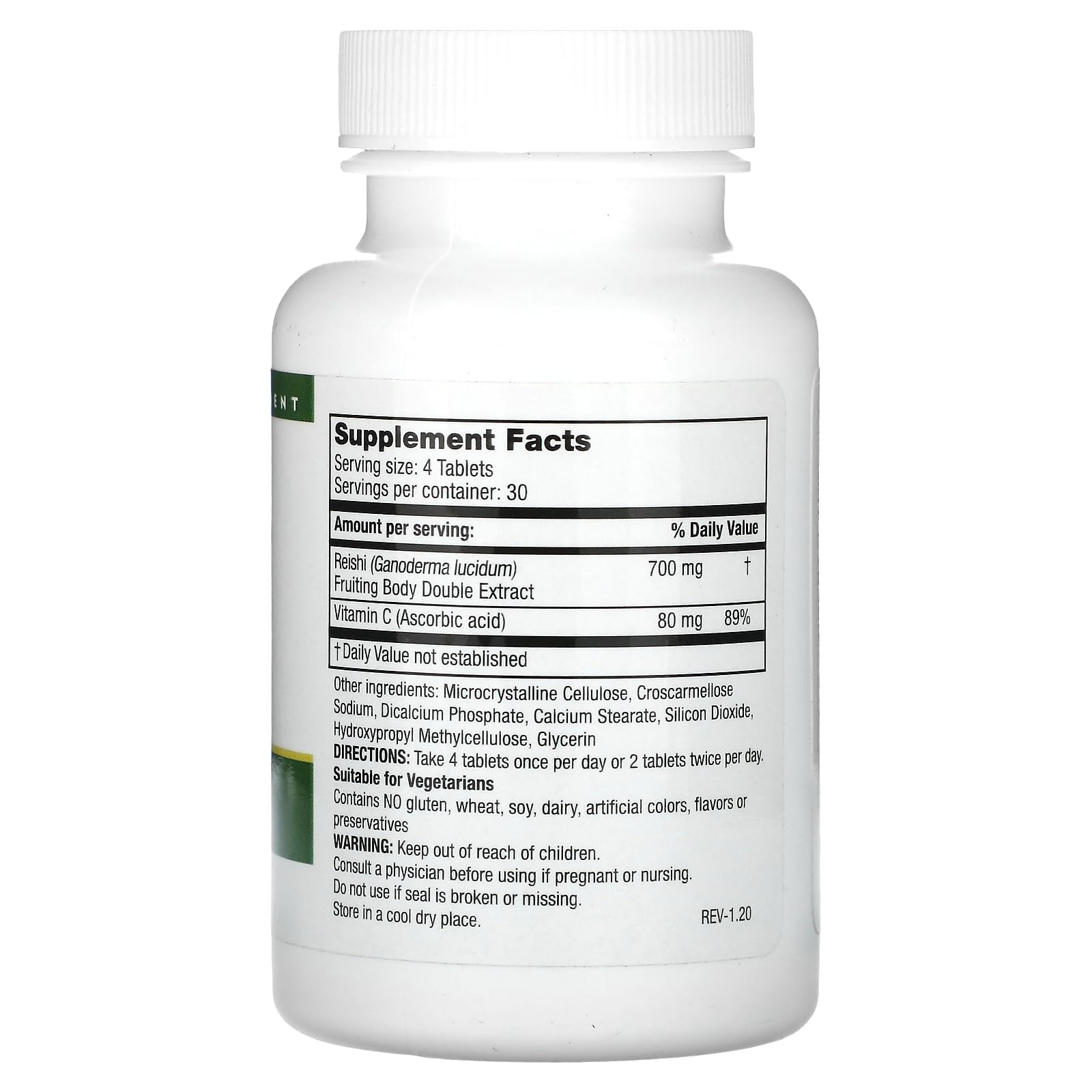 Mushroom Wisdom Super Extract Reishi capsules close-up, vegetarian caplets for daily use.