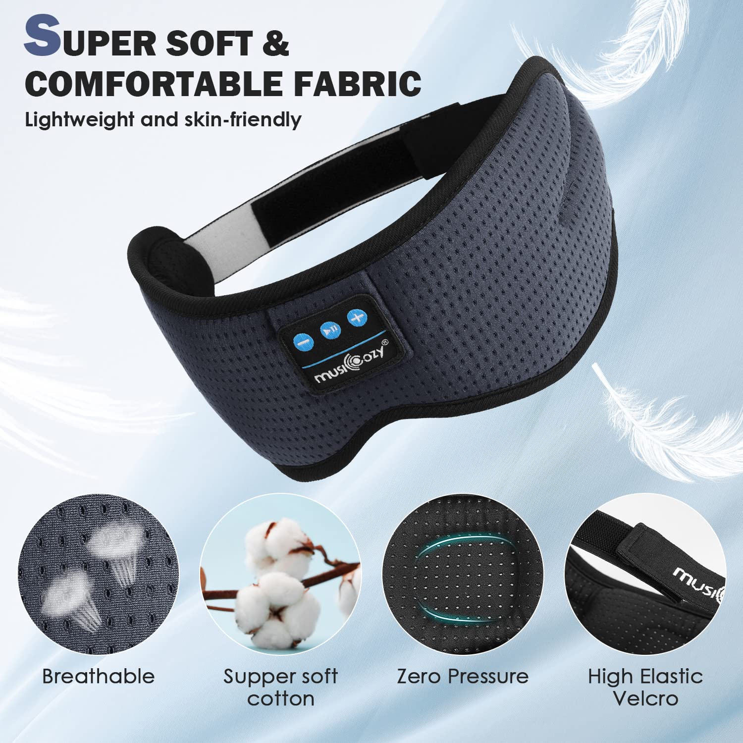 MUSICOZY adjustable Velcro strap fits most head shapes securely.