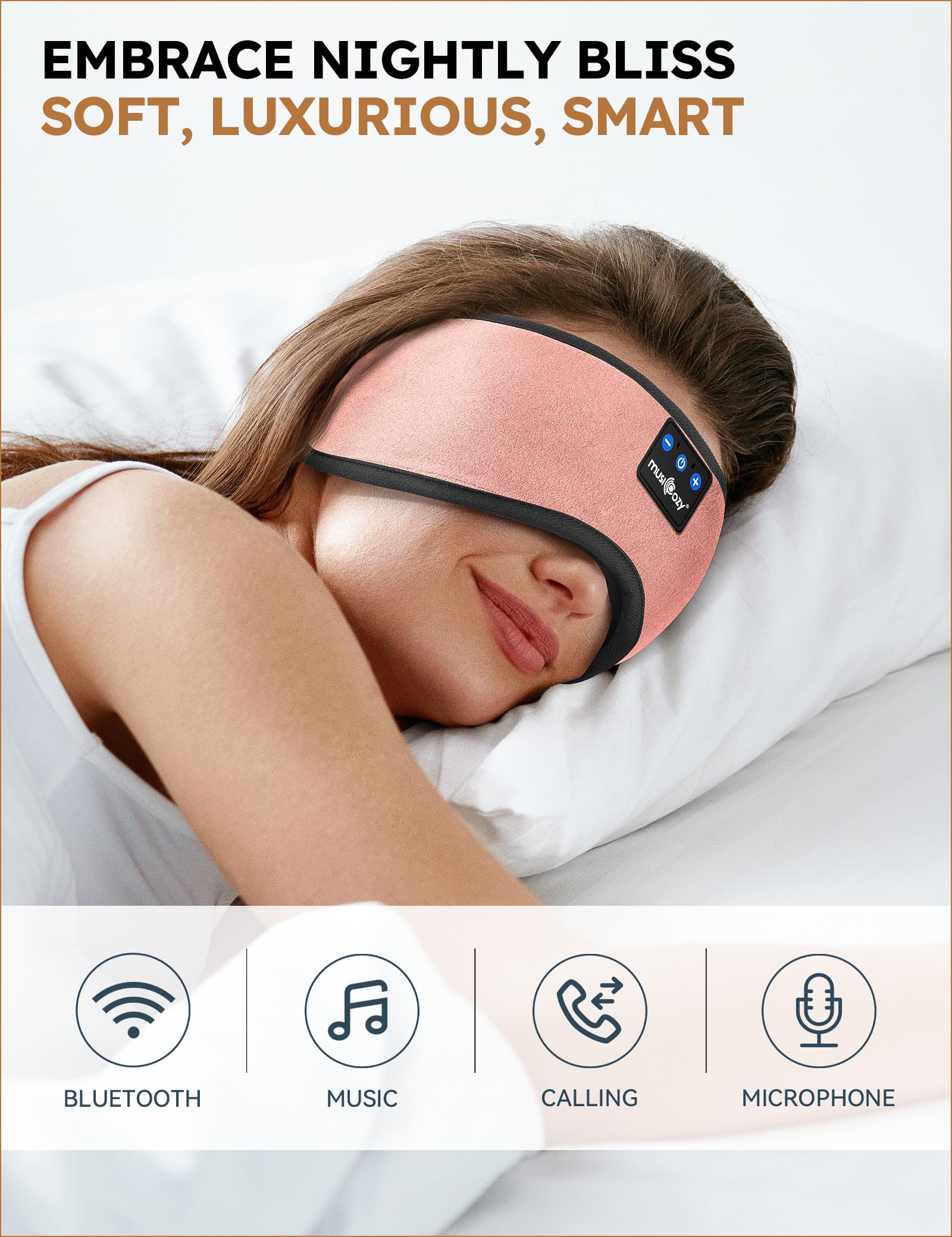 MUSICOZY Sleep Headphones with long-lasting battery for overnight listening.