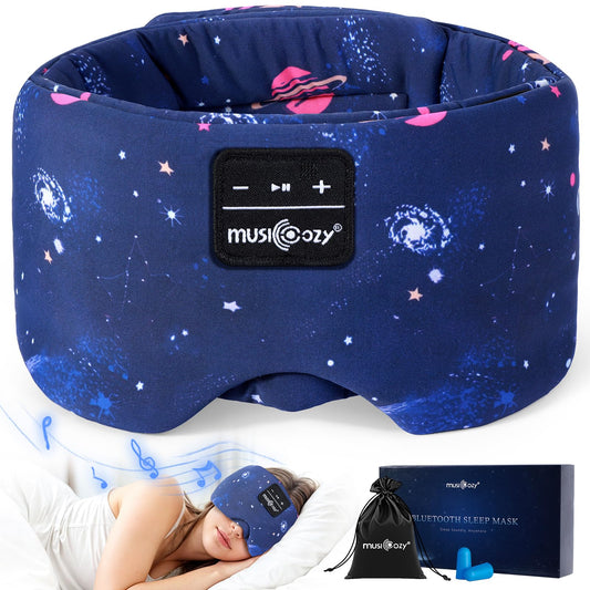 Front view of MUSICOZY Sleep Mask Headphones providing light-blocking and wireless audio.