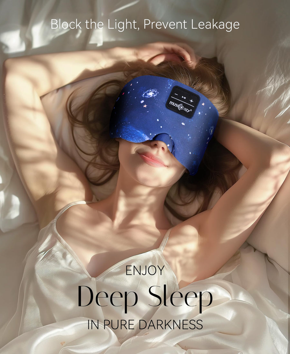 MUSICOZY Sleep Mask Headphones side view demonstrates comfortable fit for travel.