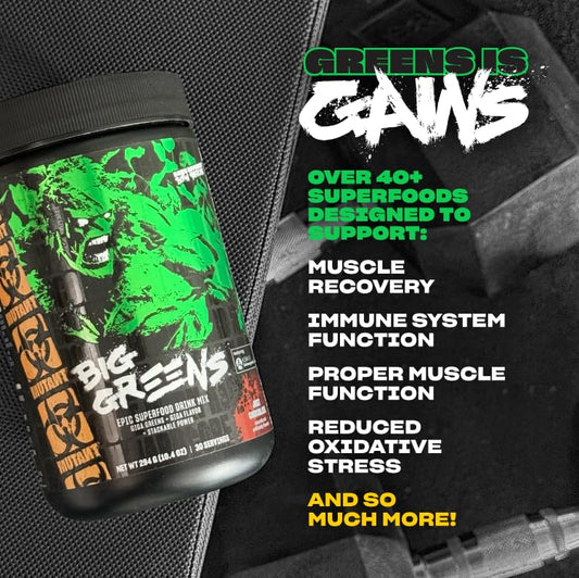 Mutant Big Greens contents spoon in glass for quick, convenient mix.