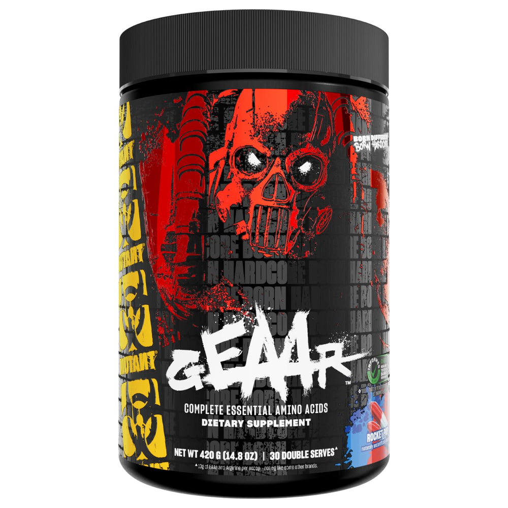 Mutant GEAAR bottle showcasing Rocket Pop flavor for convenient on-the-go hydration.