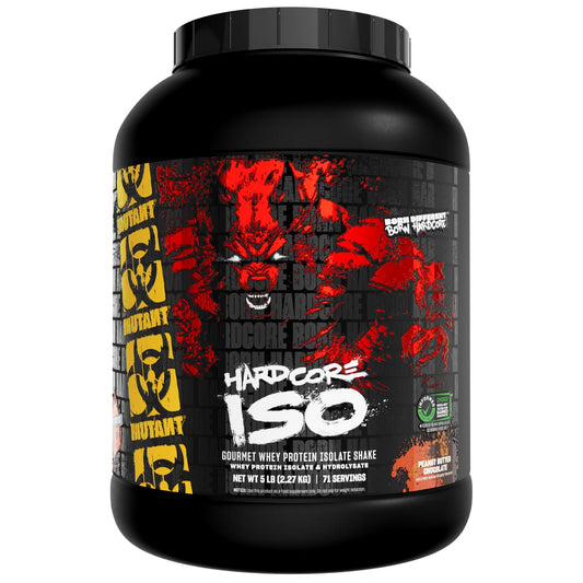 Mutant Harcode ISO whey powder tub front view highlighting fast absorption