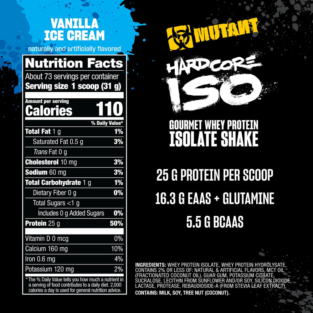 Mutant Hardcore ISO whey vanilla ice cream scoop pouring into glass
