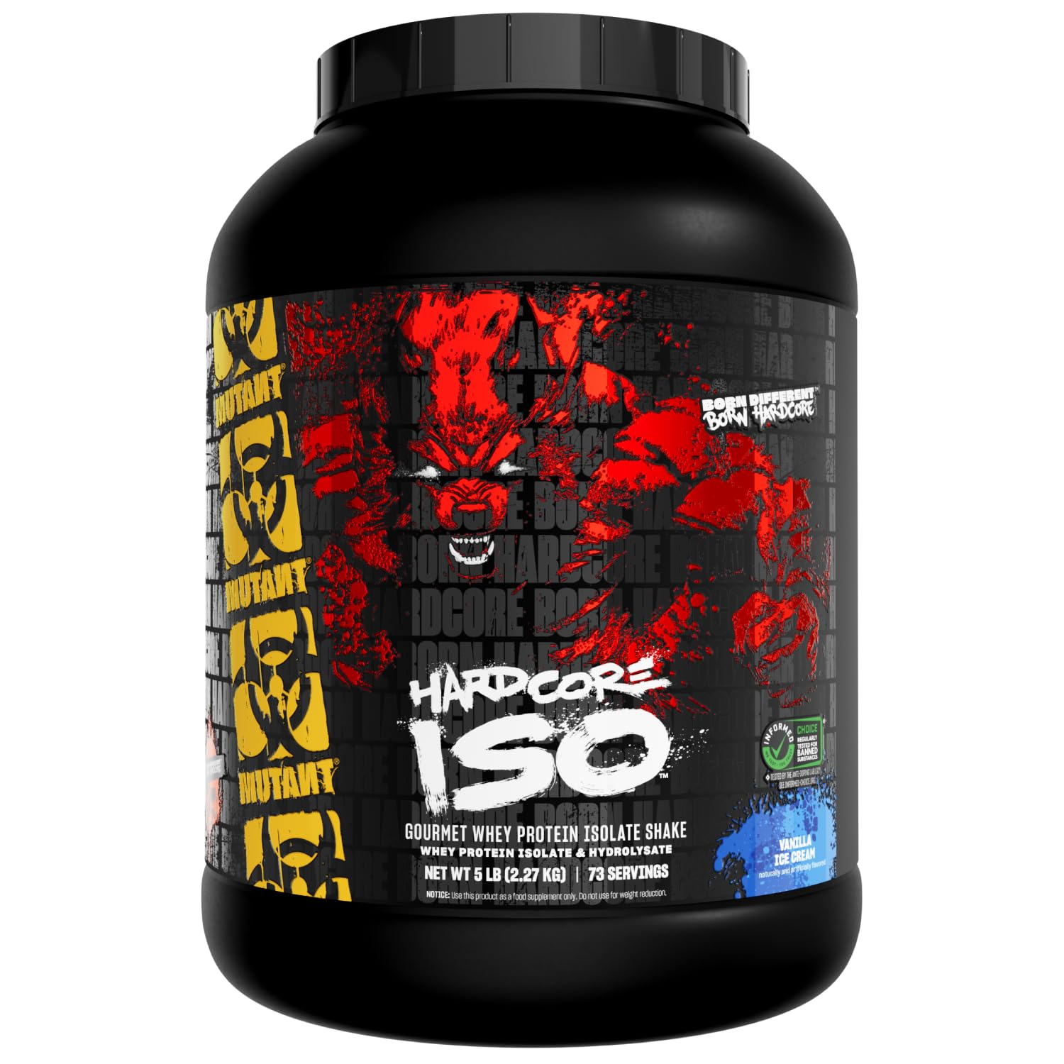Mutant Hardcore ISO whey powder vanilla ice cream front view for fast recovery support