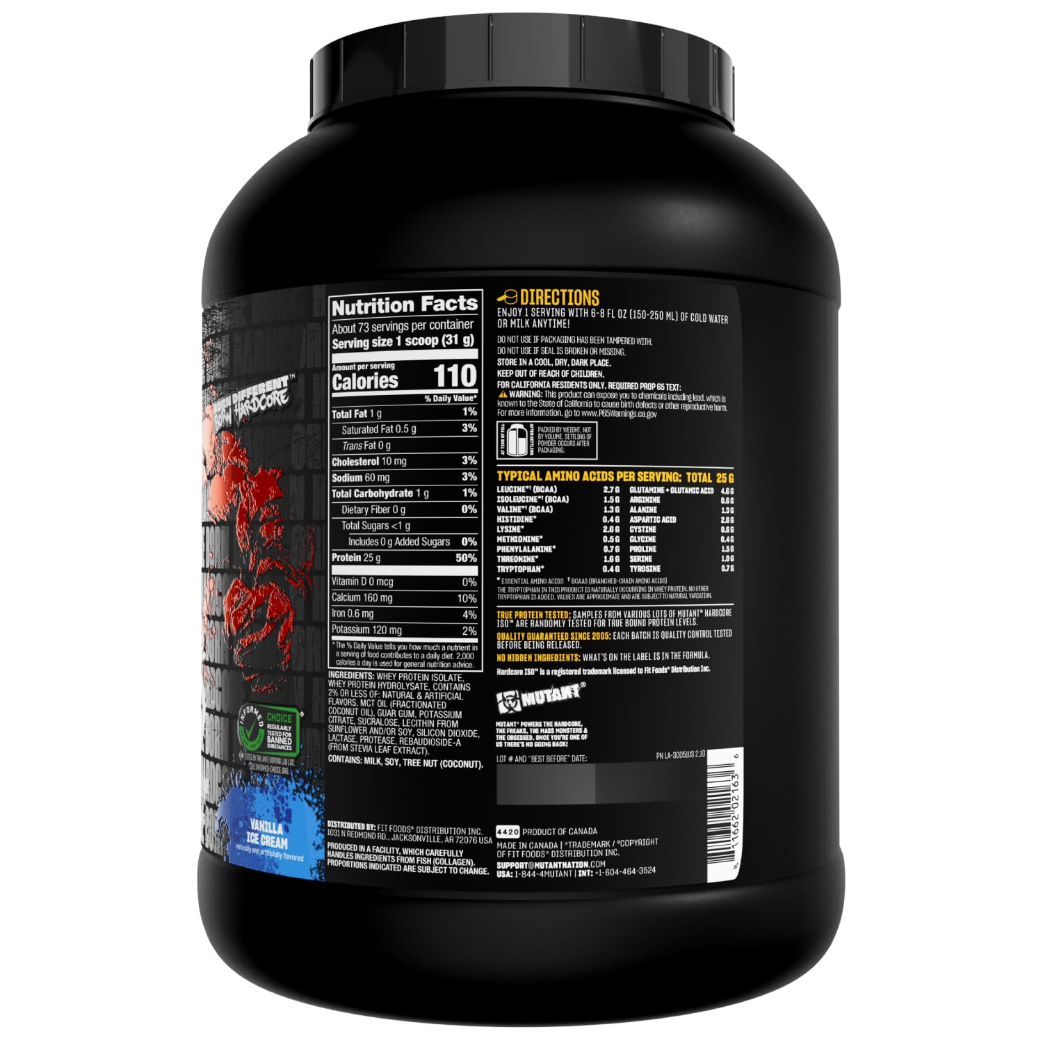 Mutant Hardcore ISO whey vanilla tub with clear branding