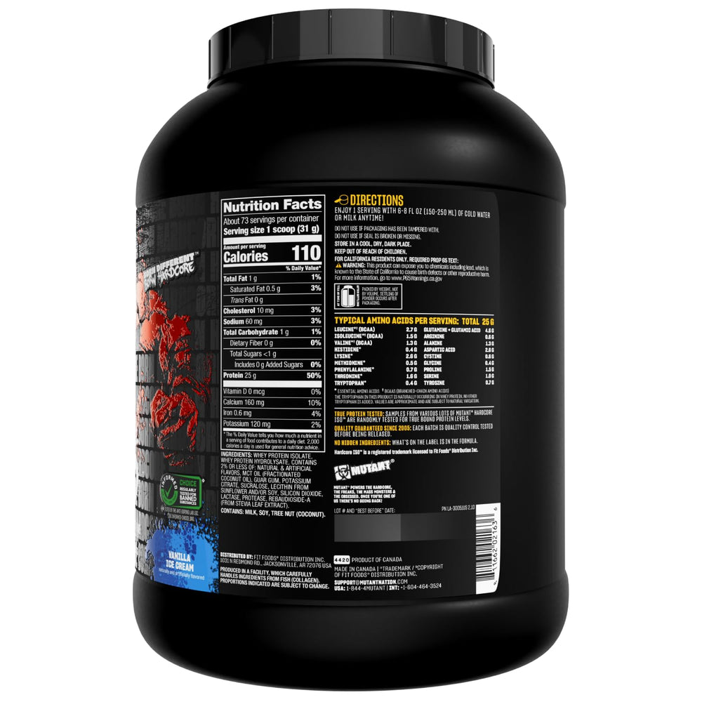 Mutant Hardcore ISO whey vanilla tub with clear branding