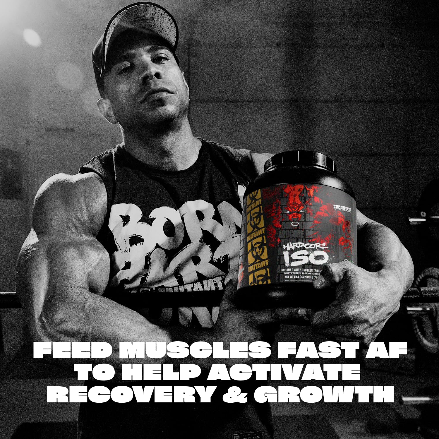 Mutant Hardcore ISO Whey scoop delivering 25g protein per serving for recovery.
