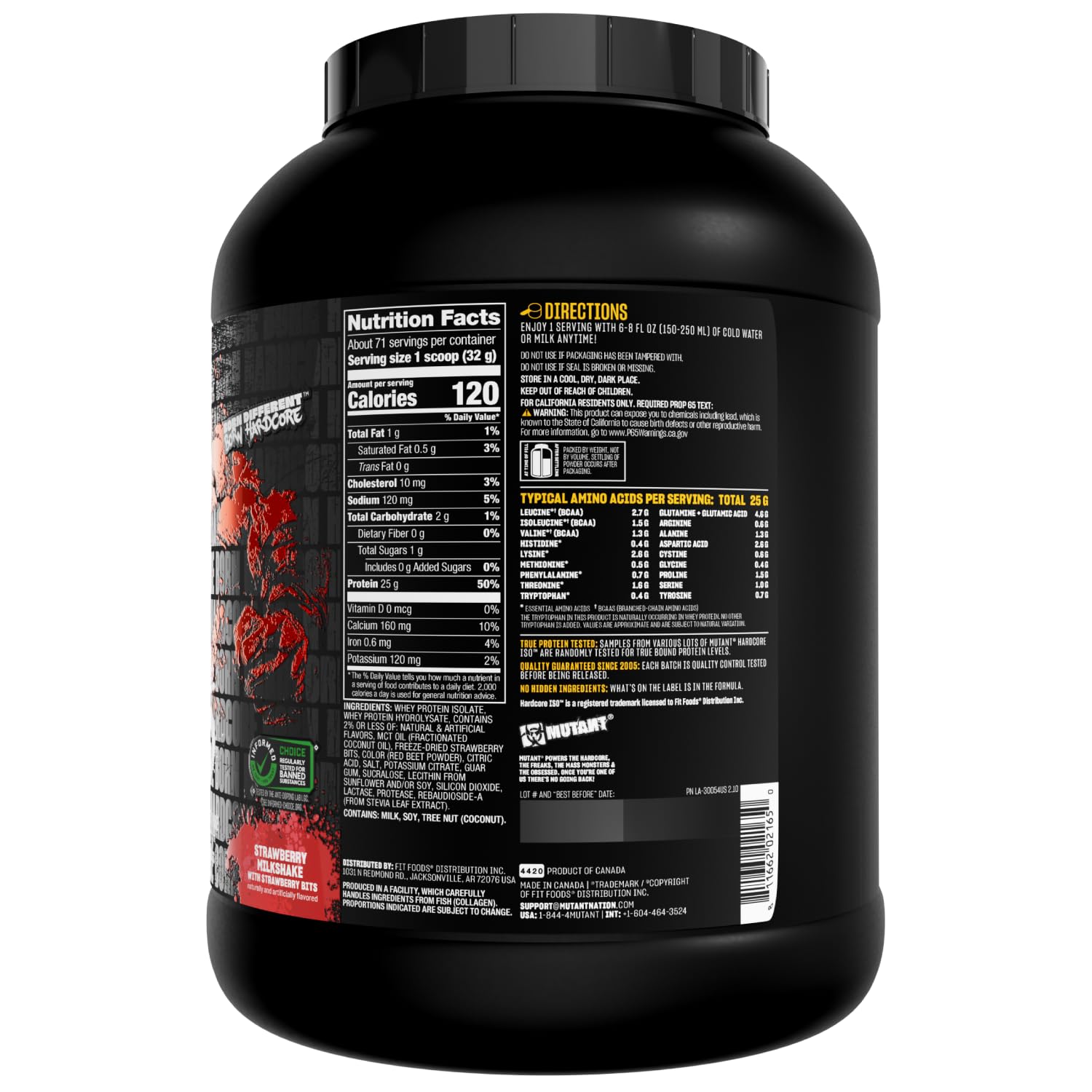 Mutant Hardcore ISO Whey scoop beside a glass ready for morning routine.